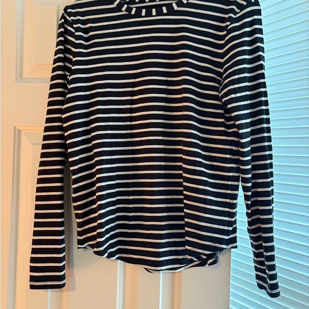lululemon athletica Black and White Striped Long Sleeve Tee